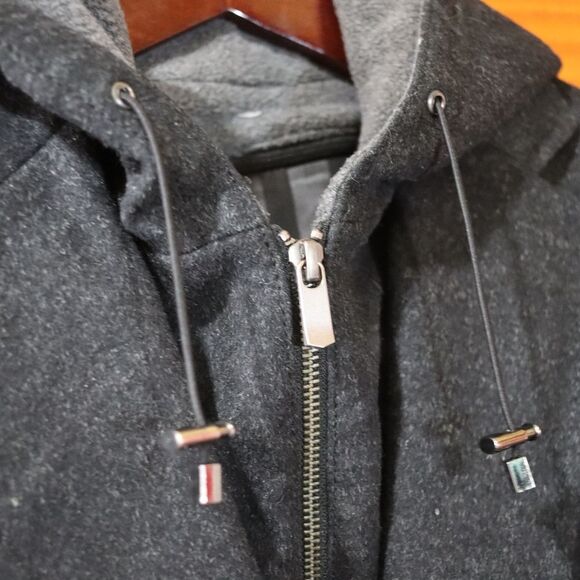 Sarar Black Wool Cashmere Convertible Mens Coat 42R Tailored Zipper Blazer Overc - Picture 3 of 16